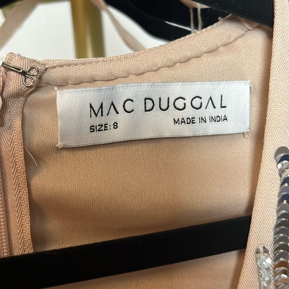 Mac Duggal 92850 Ling Sleeve Beaded Fringe Plunge Neck Dress - Picture 11 of 12